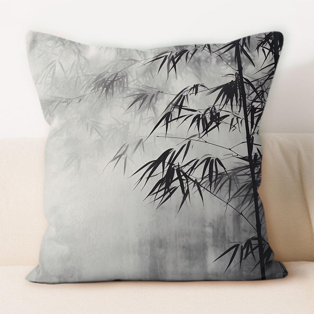 Traditional Chinese Ink And Bamboo Pillowcase, Suitable For Home Sofa Decoration, Living Room, Dormitory