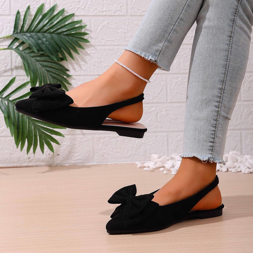 Black Luxury Designer Fashion Design Ladies Slingback Summer New Style Pointed Toe Low Heel Women Sandals Non-slip Flat Shoes