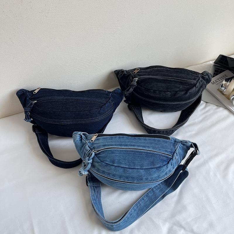 Fashion Denim Zipper Patchwork Waist Packs High Quality Casual Women's Crossbody Bags Simple Large Capacity Women's Shoulder Bag