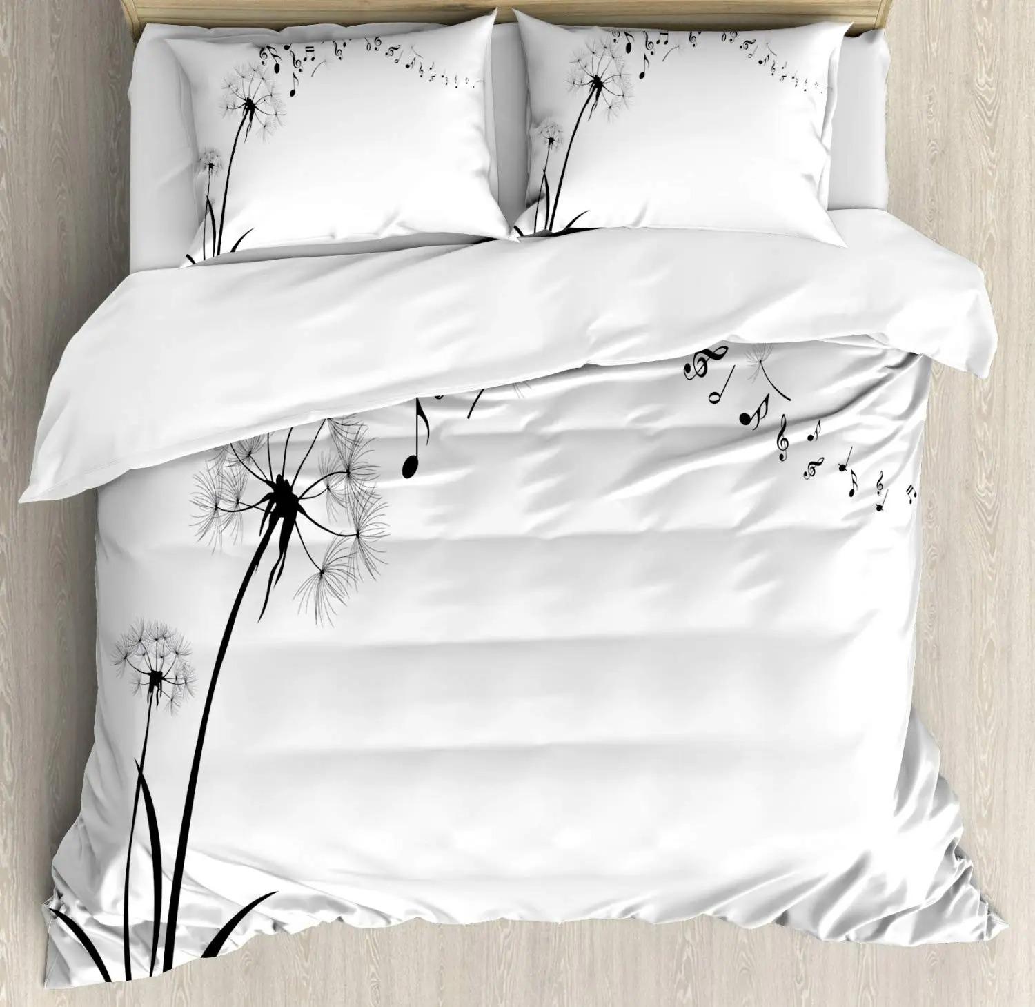 

Dandelion Duvet Cover Set, Dandelions Blowing In The Wind Fluffy Flower Decor 2/3 Piece Bedding Set With Pillow Shams, Full Size (135x200cm)