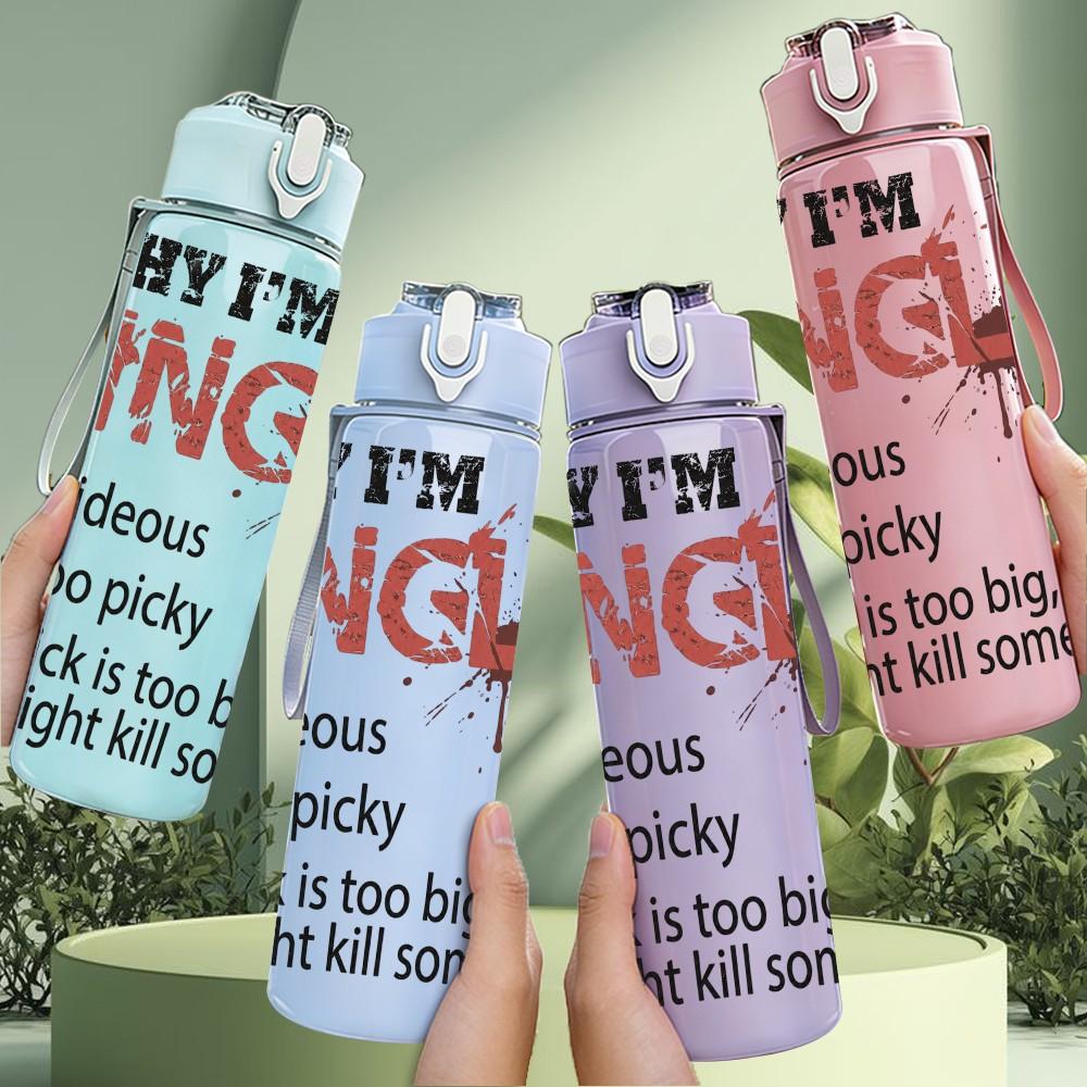 1PC Why Single Text 750ml sports water bottle leakproof straw lid outdoor office home