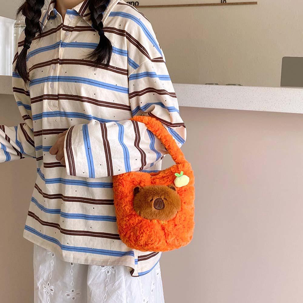 Large Capacity Furry Handbag Plush Cartoon Storage Bag Candy Pouch Capybara Bucket Bag  Shopping