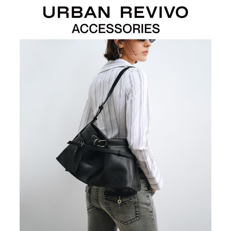 URBAN REVIVO Buckle Strap Charm Shoulder Bag