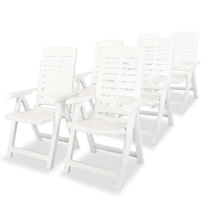 VidaXL Chaises inclinables de jardin 6 pcs Plastique Blanc