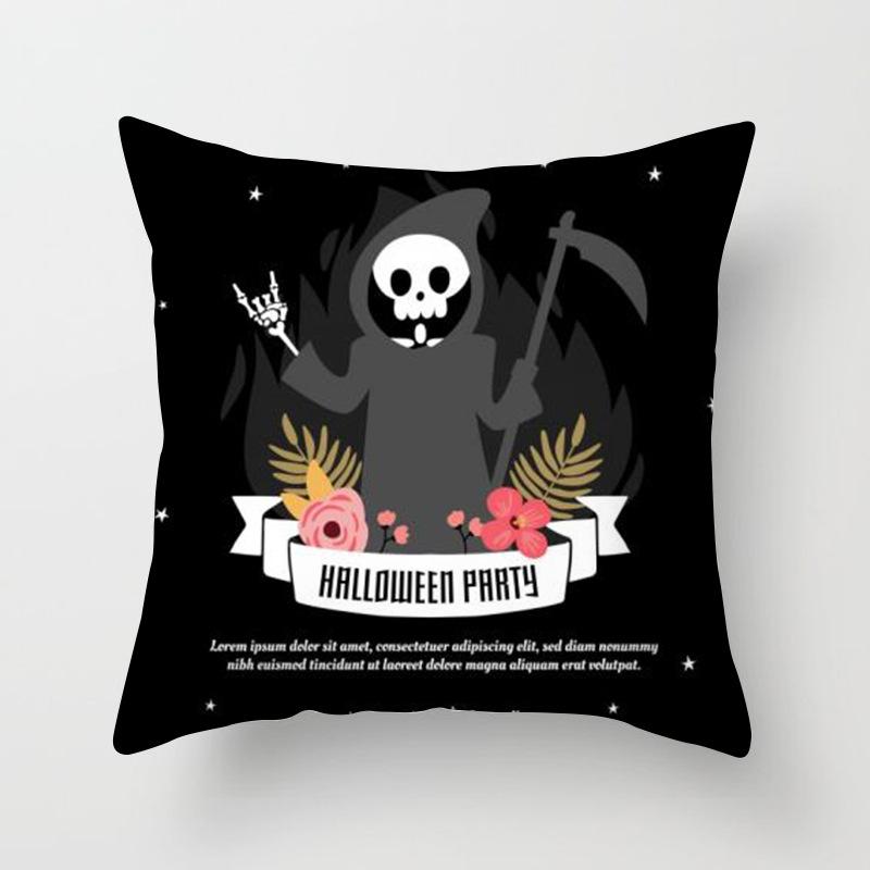 New Halloween Black and White Skull Pumpkin Printed Peach Leather Velvet Pillowcase Sofa Office Cushion Cover