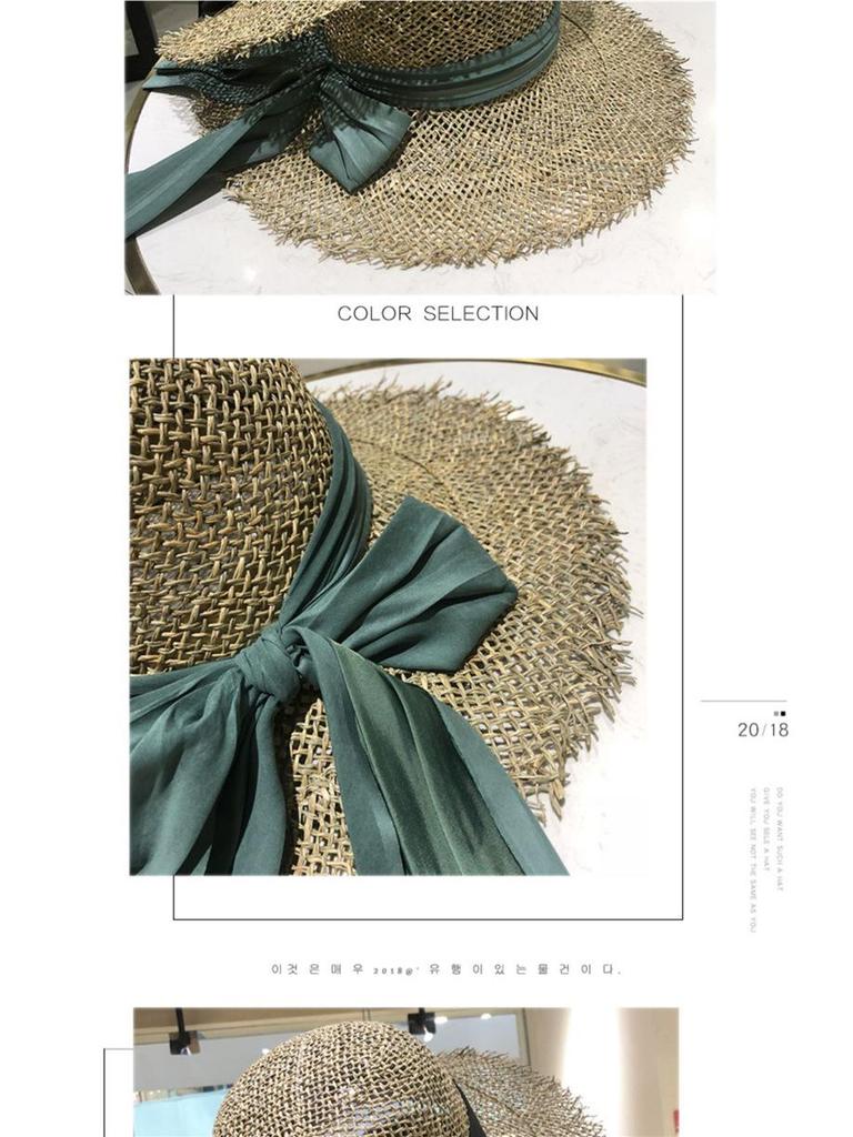 Women's Summer Openwork Straw Hat with Bowknot - Korean & Japanese Style Casual Beach Sun Hat