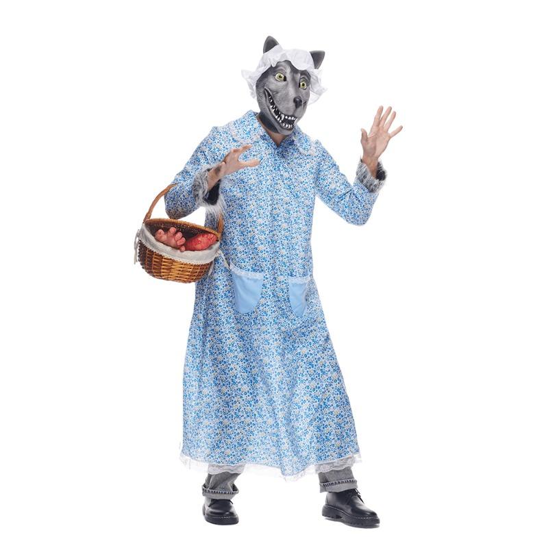 Adult Big Bad Granny Wolf Costume Funny Halloween Fairytale Little Red Riding Hood Outifts for Men Women Purim Carnival Party
