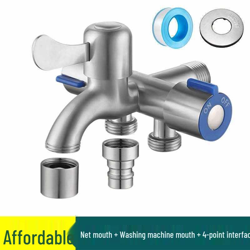 Robinet Trois Voies Multifonctionnel en Acier Inoxydable pour Machine à Laver, Bac à Vadrouille de Balcon et Contrôle de Toilette