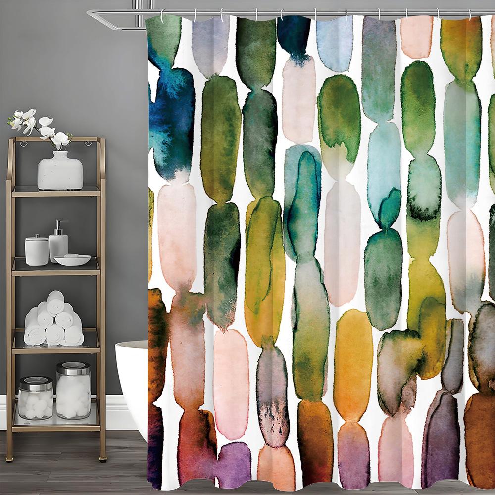 Simple watercolor color blocks Shower Curtain Washable Dirt-Resistant Shower Head waterproof Polyester Bath Curtain 90x180CM