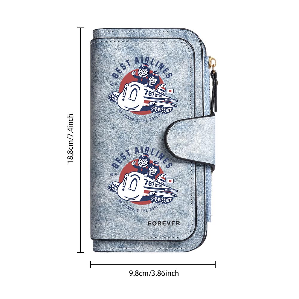 Vintage Cartoon Printed Long Wallet Multi Slot Casual Portable Purse for Daily Use