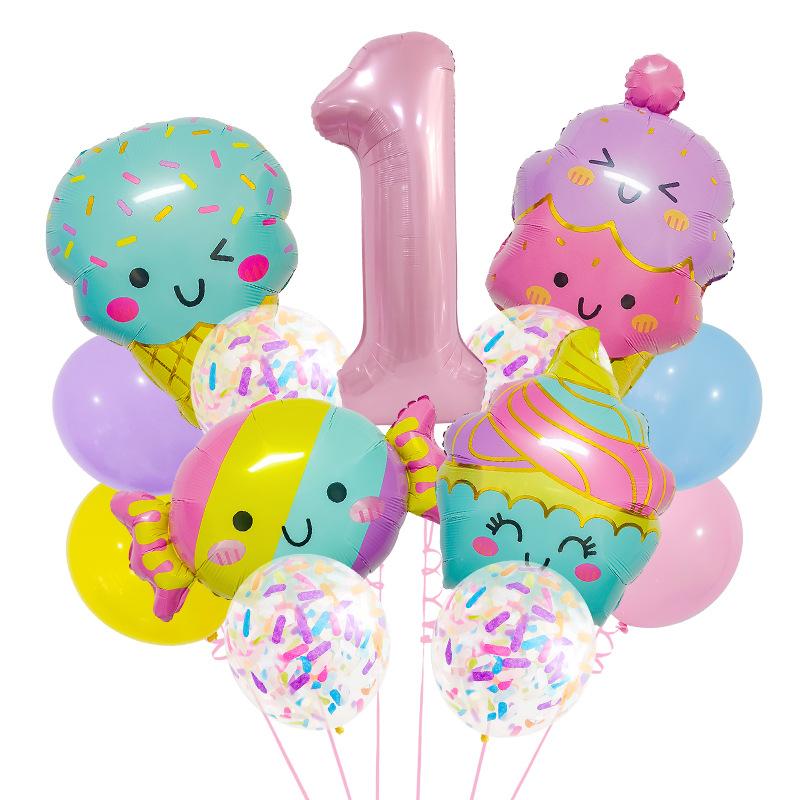 New Candy Ice Cream Balloon Set Baby Birthday Party Photo Props 32-Inch Pink Digital Scene Arrangement