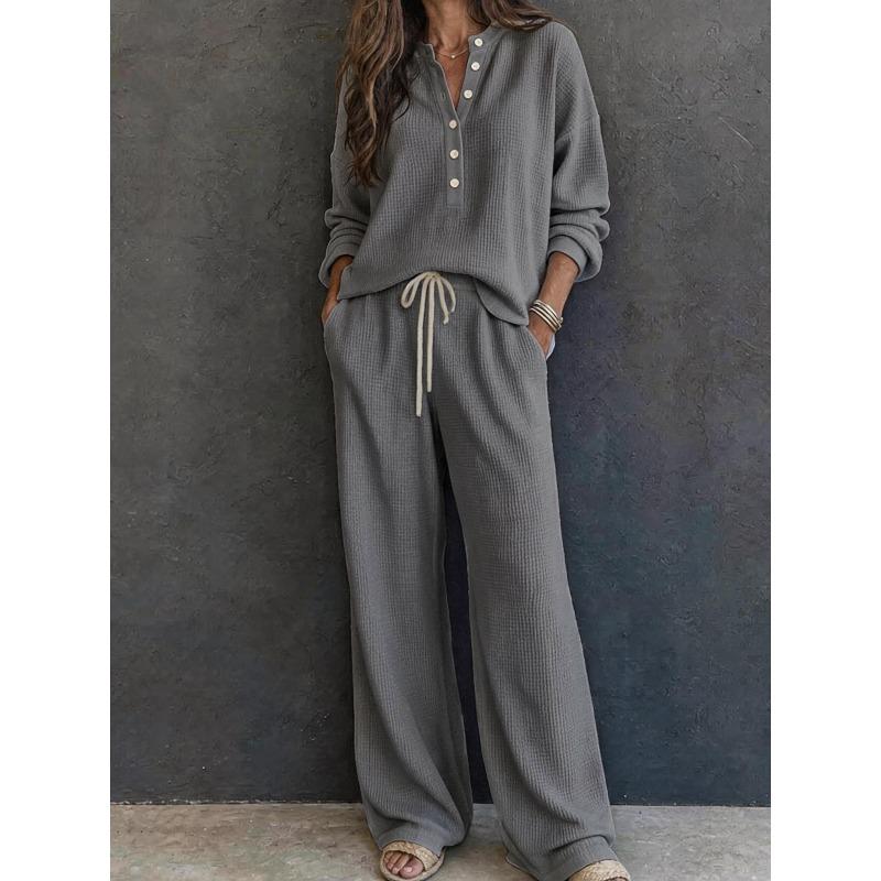 QICED Women's Fashion Casual Long Sleeve V Neck Pants Suits