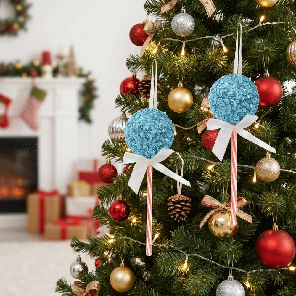 4PCS Sequins Bow Christmas Balls Pendants Foam Ball Fake Lollipop Xmas Decorations Wedding Party