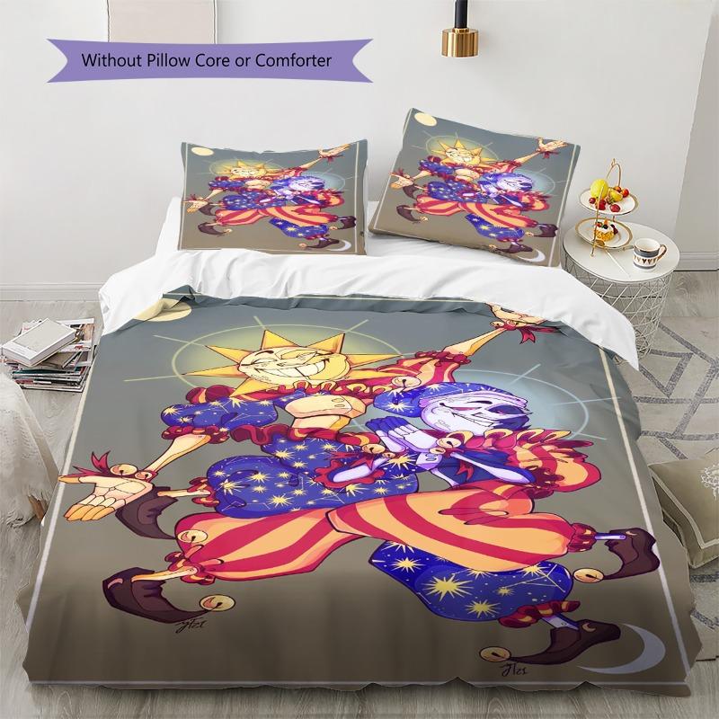 Sun Moon Clown Cartoon Character Print 3‑Pieces Duvet Cover Set Game Art Bedding Bedroom Home Decor Without Pillow Core Comforter