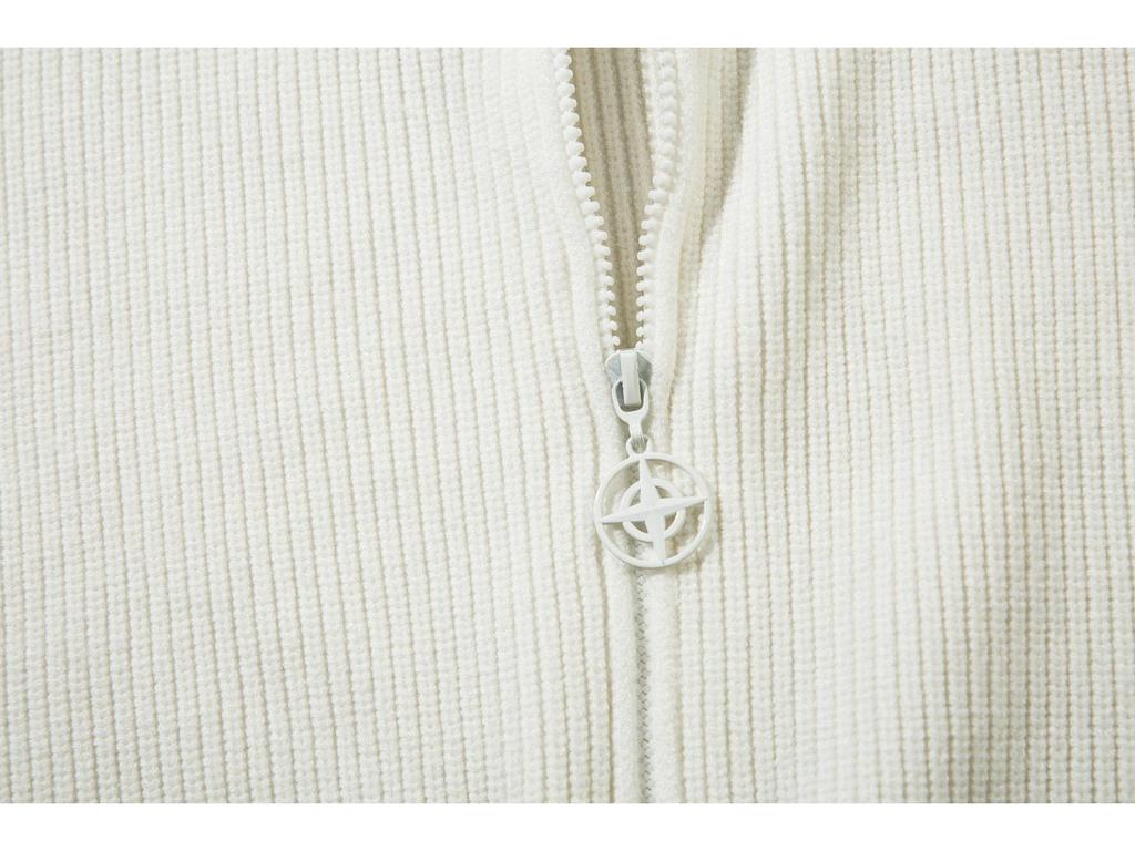 Pánský jednobarevný pletený kardigan na zip s dlouhým rukávem - Podzim/Zima