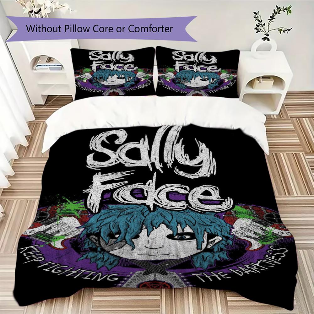 sally face Pattern Bedding uilt Set uilt Cover Pillowcase Home Decoration Birthday Gift (1 * duvet cover + 2 * pillowcase without core)140