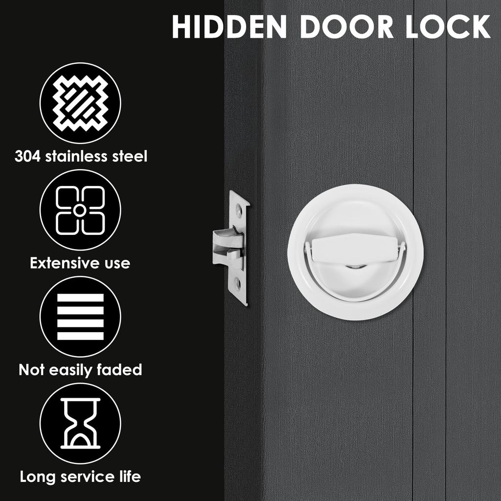 New Round Recessed Door Lock Keyless Stainless Steel Rustproof Hidden Cabinet Door Handle Lock for Bathroom Living Room Bedroom