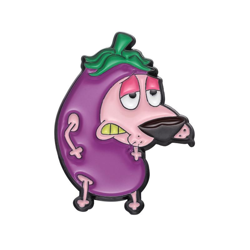And Quirky Fun Dog Character Metal Badge Unique Eggplant Brooch For Trendy Fashion