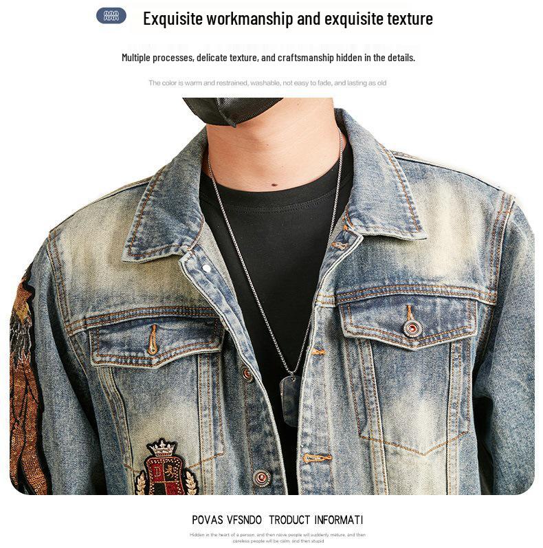 Xintang Men's Distressed Denim Jacket 2025: Trendy Ripped Retro Pique Casual Jacket