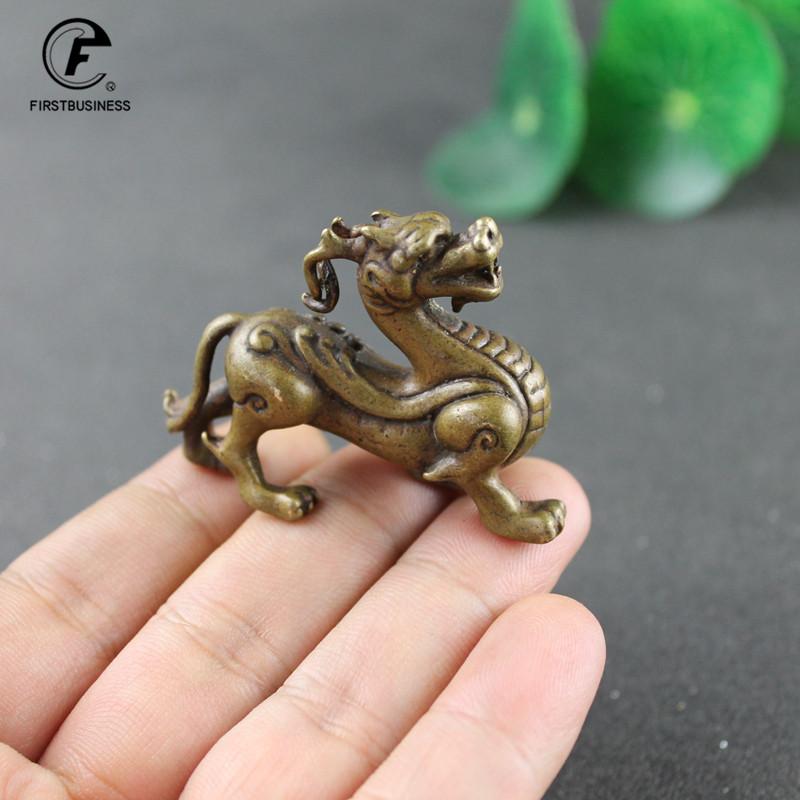 Antique Bronze Chinese Mythical Beast Qi Lin Statue 1 Pcs Copper Animal Ornaments Lucky Home Feng Shui Living Room Decorations