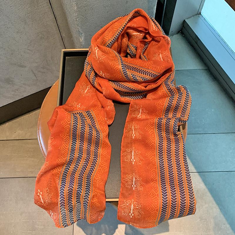 

Elegant Women Silk Scarf Wrap Shawl Striped Print Ladies Sunscreen Bandanas Hijab Mujer Boho Scarve Pareo Casual Chinese Style One Size& 8Y