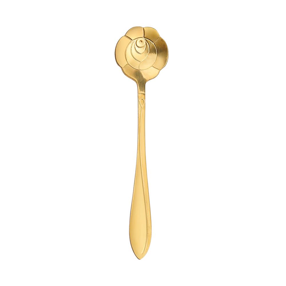 Gold Plated Christmas Flower Mixing Spoon - Japanese Stainless Steel Coffee Stirrer with Custom Logo Option.