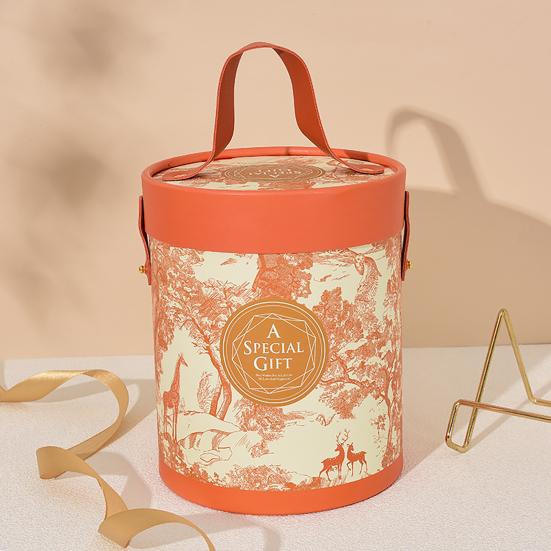 Gift Box Floral Print Widely Applied Round Shape Lid Bucket Florist Gift Packaging Box for Party