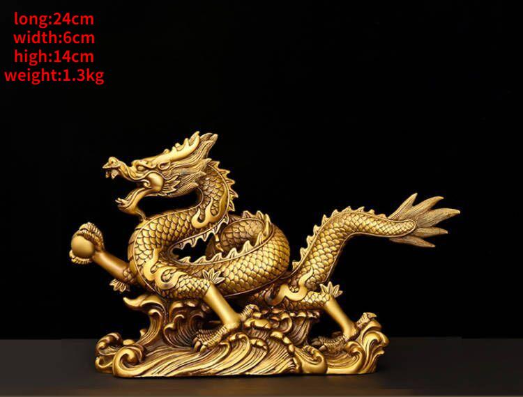 Feng Shui Lucky Copper Dragon Ornaments Wealth Figurine Home Office Desktop Decor