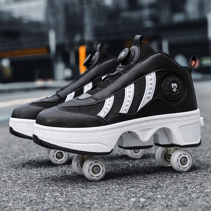 

Обувь Runaway Большие четырехколесные роликовые коньки для мальчиков и девочек Двухрядные роликовые коньки для девочек-студенток Автоматическая обувь с деформацией и сжатием в один клик 39