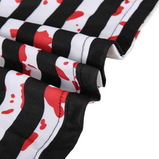 4Pcs/Set Halloween Outfit Adult Kid Prisoner Costume with Classic Robe Style Striped Print Role-Playing Tops Pants Hat Chain Set