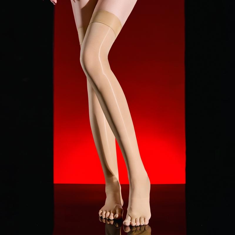 912-Pin Öl-ähnliche glänzende Oberschenkelhohe Strümpfe Sommer 5D Ultra Dünne Atmungsaktive Fünf-Zehen-Socken Damen Sexy Transparente Unterwäsche One Size red