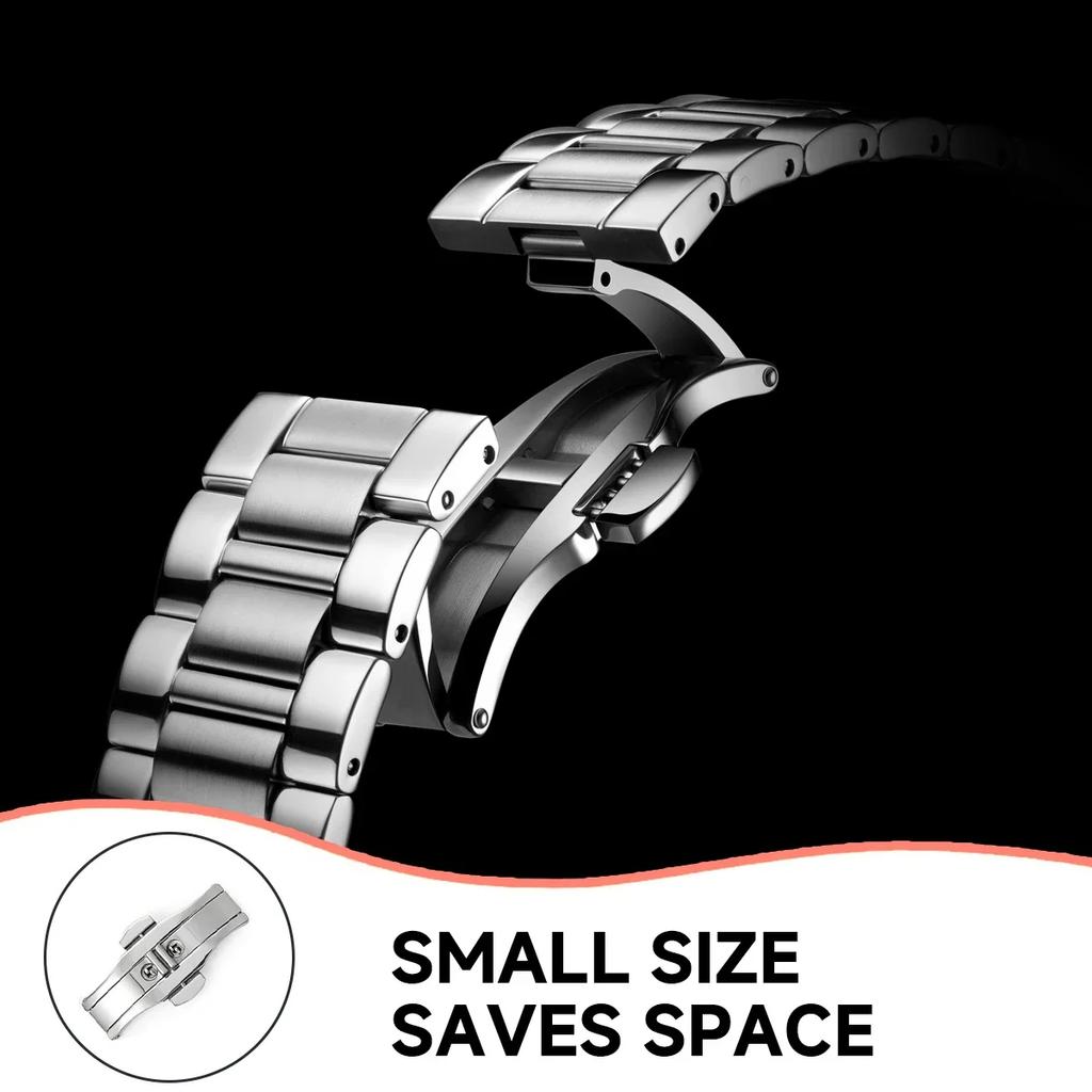 Polished Stainless Steel Buckle Watch Band Button Butterfly Clasp Double Press Folding Buckles Universal Strap Watch Accessories