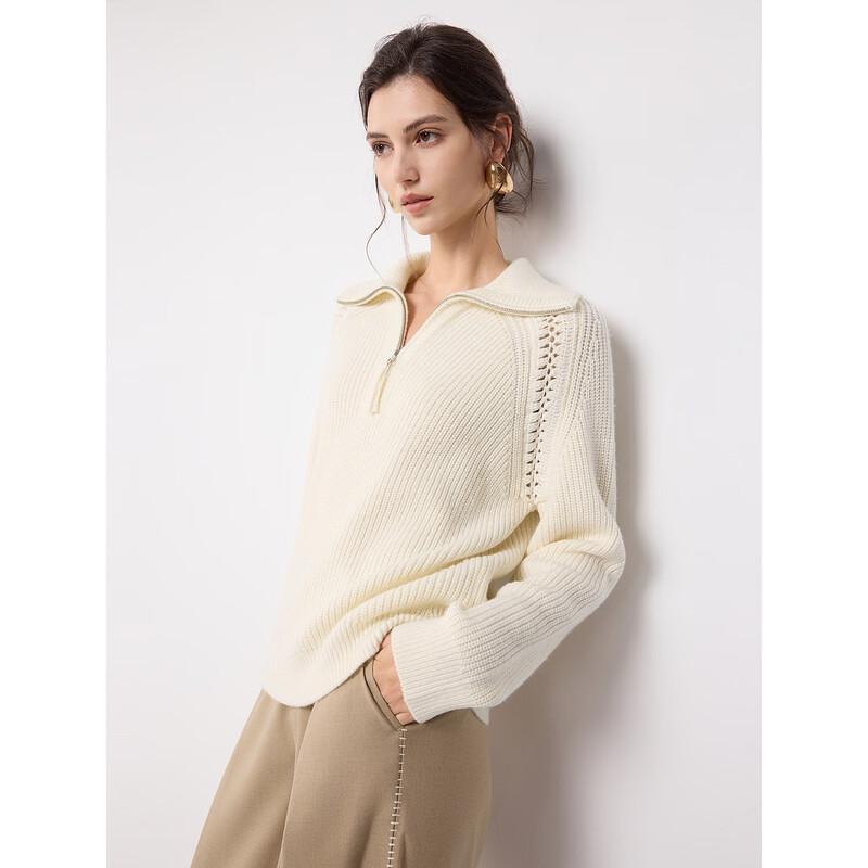 ELLE Women's Lamb Wool Lapel Sweater