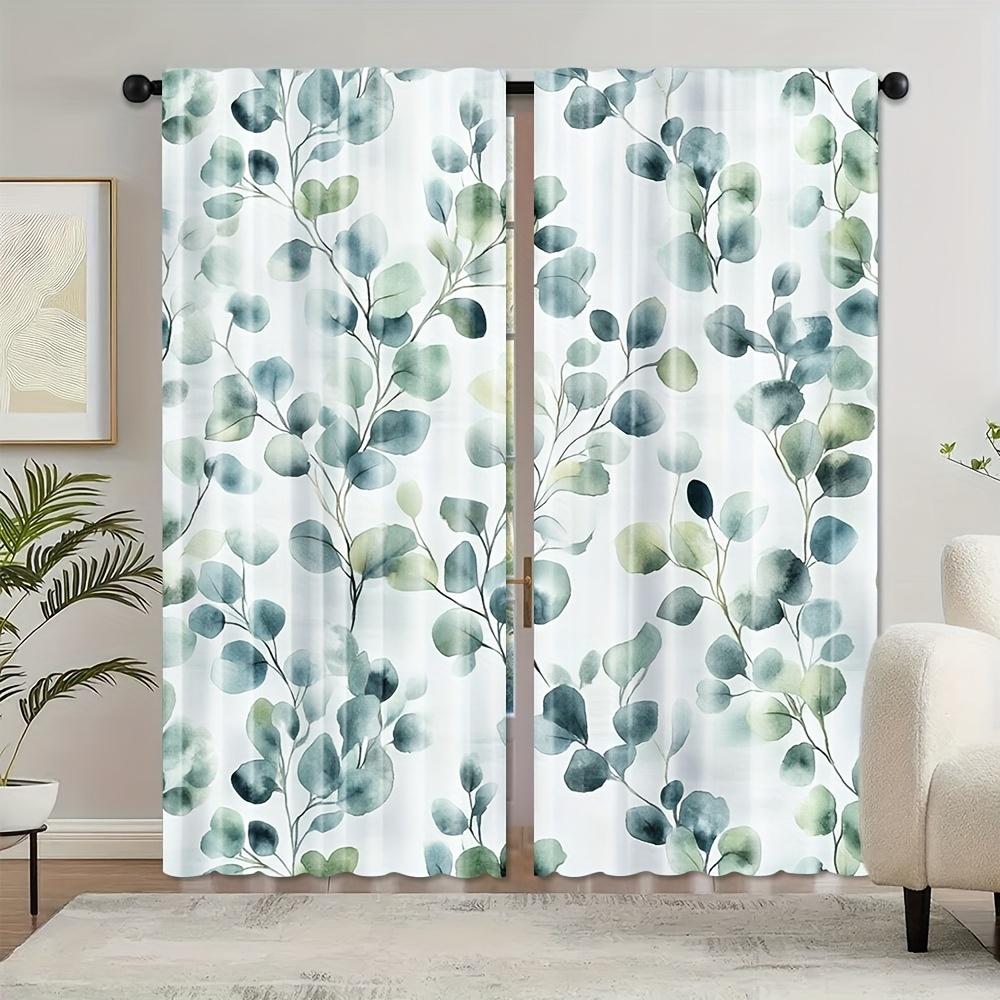 

Комплект из 2 штор цвета шалфея с цветочным узором из эвкалипта - Машинная стирка, Полиэстеровая ткань, Подходят для спальни, гостиной 53x116cm &2pc