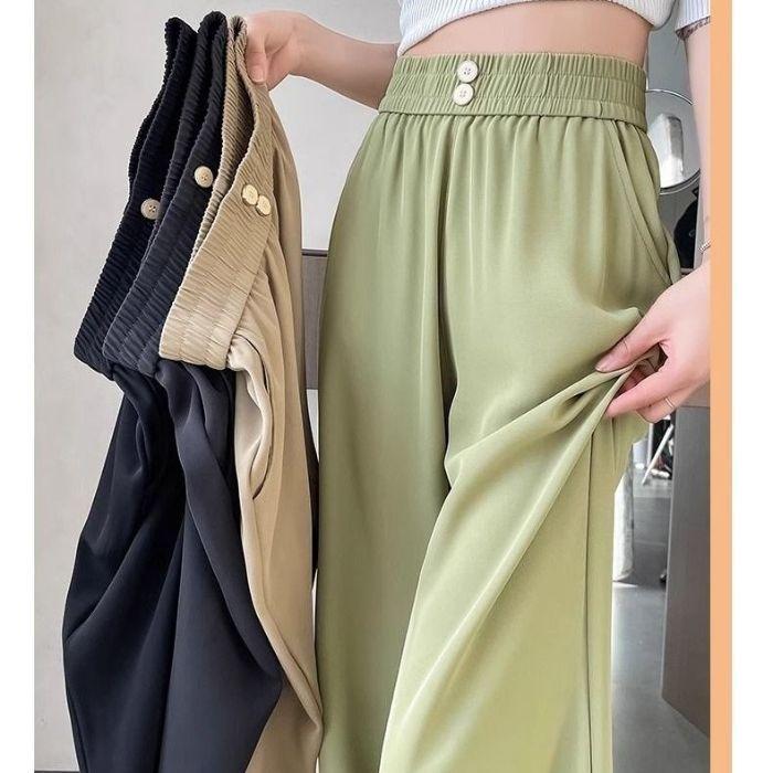 Casual pants women's spring and autumn 1116 Korean version of high waist summer drape pants, thin loose straight solid color wide-leg pants women