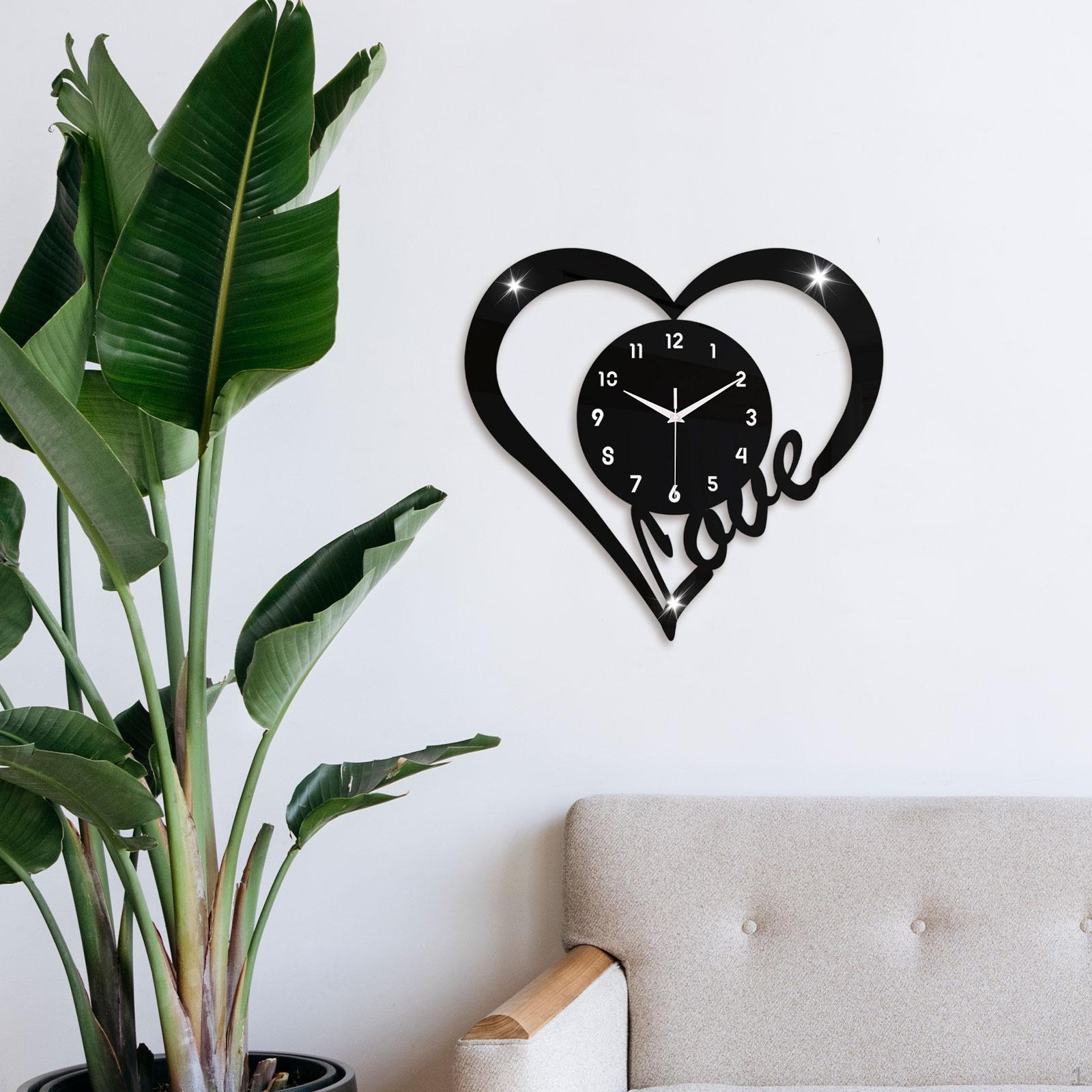 

Heart Shaped Wall Clock Home Modern Gift No Ticking Love Watch for Anniversary Bedroom Lovers чёрный