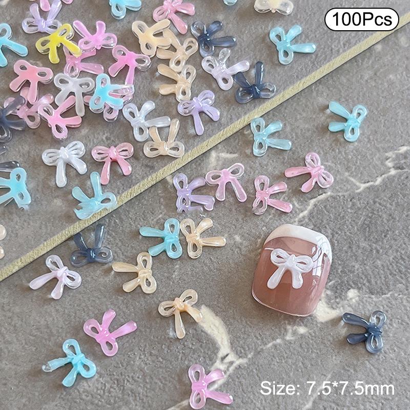 100Pcs Mini 3D Bow Nail Charms Fashion Kawaii Resin Bowknot Manicure Decoration Nail Art Supplies