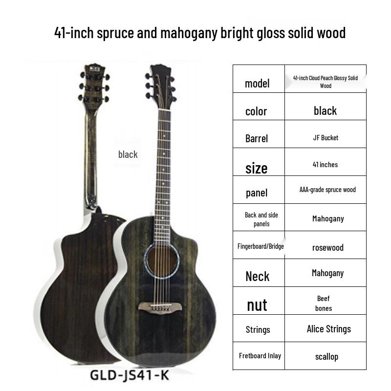 41-inch Spruce Top Acoustic Guitar - Bright Finish, Beginner Friendly, Wooden Design