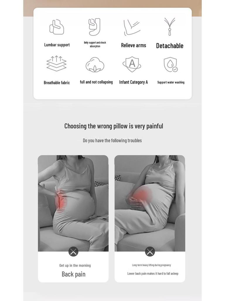 U-Shaped Multifunctional Pregnancy Pillow for Back and Belly Support
