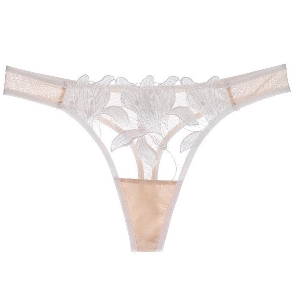 Europejskie i Amerykańskie Damskie Seksowne Ultracienkie Przezroczyste Bawełniane Majtki z Niskim Stanem, Haftowane Koronką