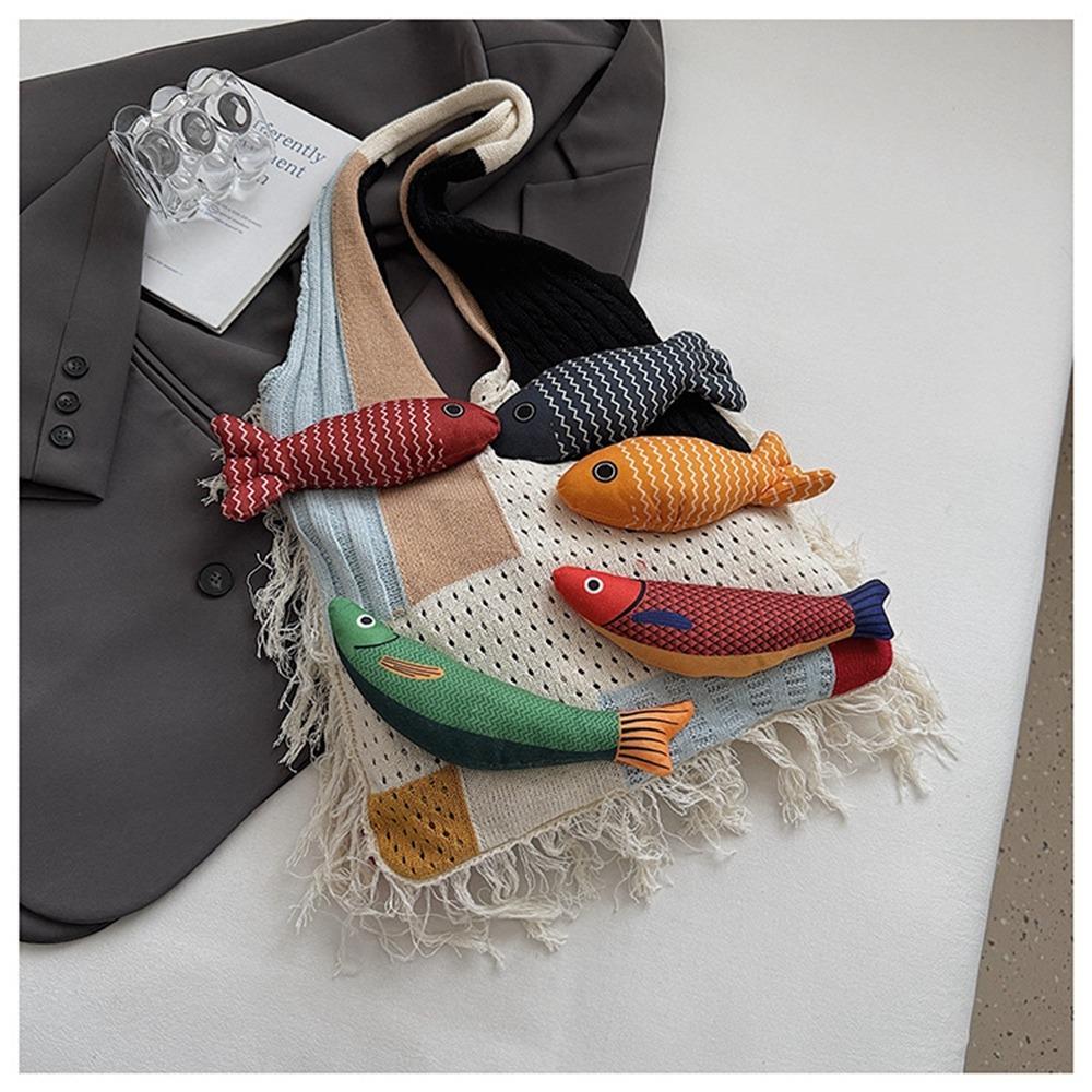 Large Capacity Hollow Out Weave Bag Fish Tote Bag Leisure Tassels Beach Handbag  Women