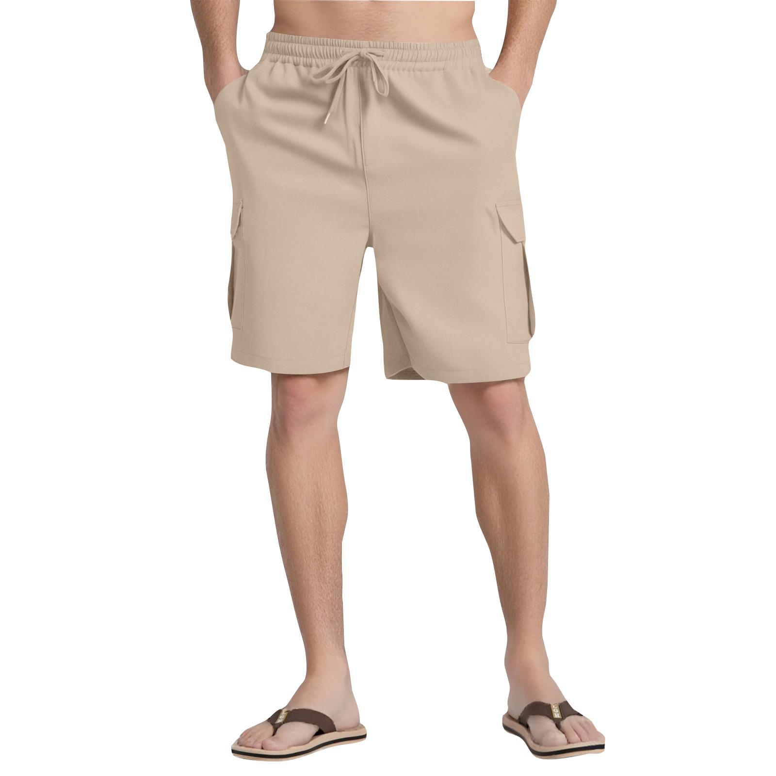 

Мужские однотонные брюки-шорты с эластичной резинкой на талии, с несколькими карманами, прямые брюки длиной пять четвертей, рабочие брюки, повседневные брюки XL хаки