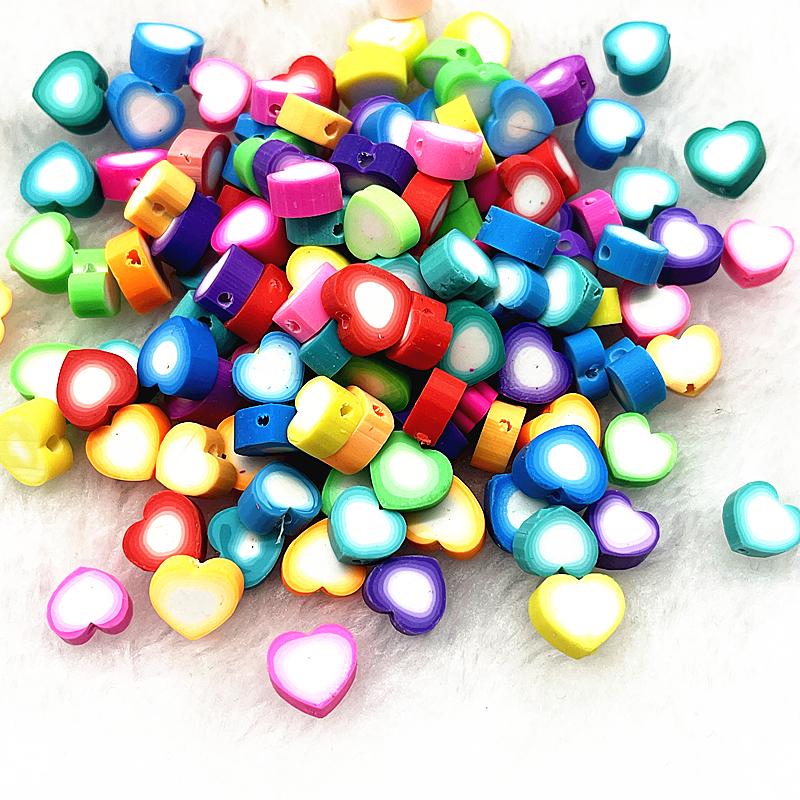 30pcs 10mm Heart Shape Love Beads Polymer Clay Beads Spacer Loose Beads for Jewelry Making DIY Bracelet Earring