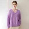 Floral Yarn Women's V-neck Cashmere Sweater - Winter 2026 New Arrival, Elegant Style, Thick Loose Slimming Knitwear.