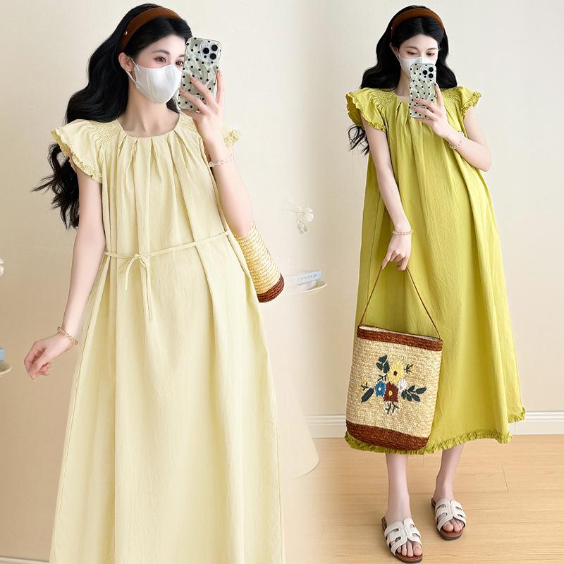 2026 Summer Korean Style Ruffled Flutter Sleeve Maternity Dress L