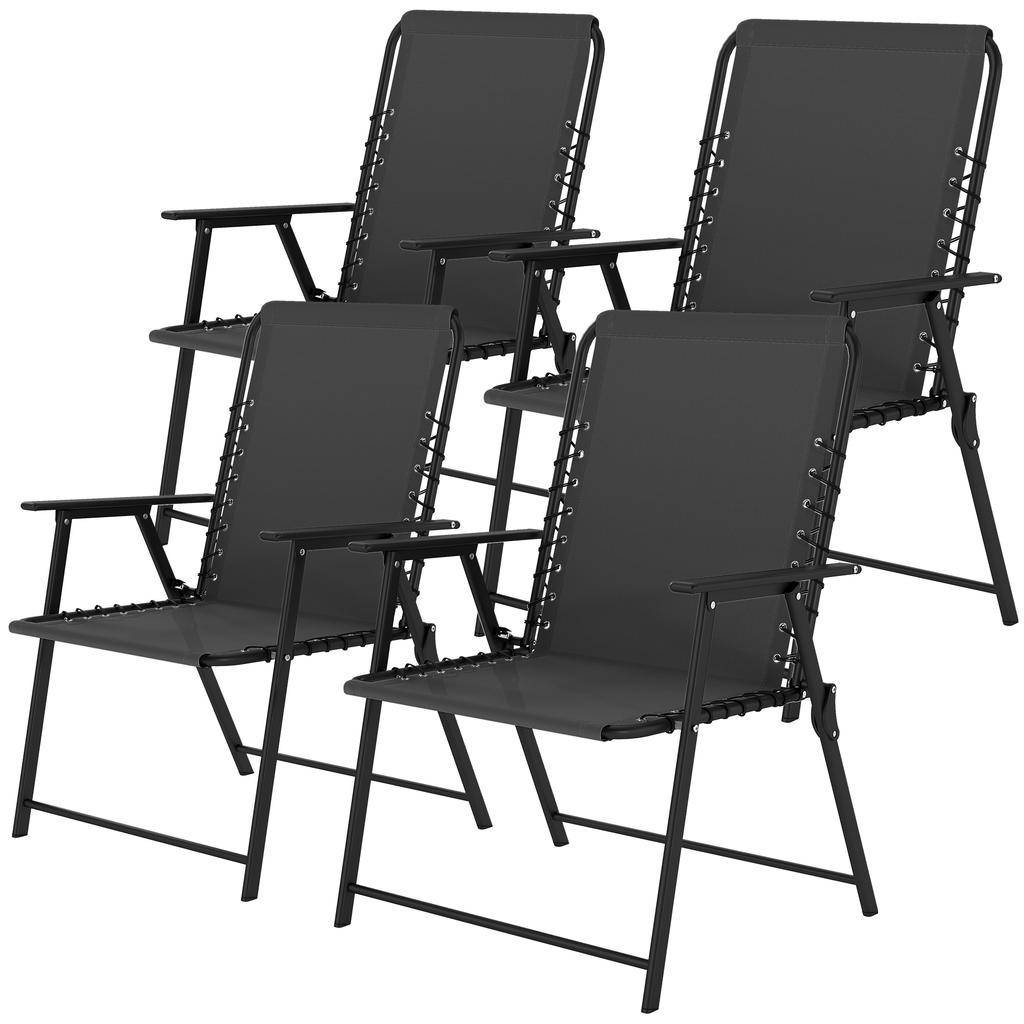 Folding Garden Chairs Set of 4, Outdoor Dining Chairs with Wide Texteline Seat, High Back and Armrests, Black