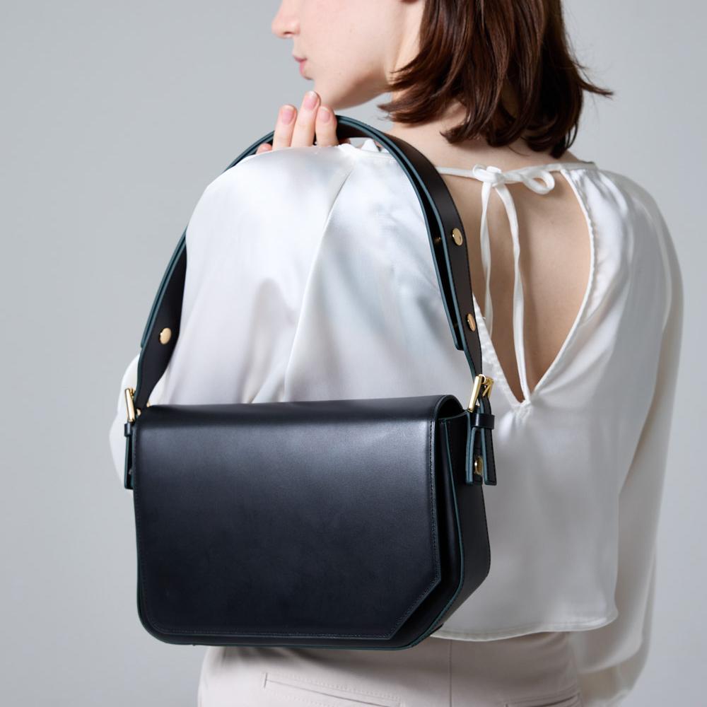 Le Chromaqi Cut-Out Edge Black Shoulder Bag