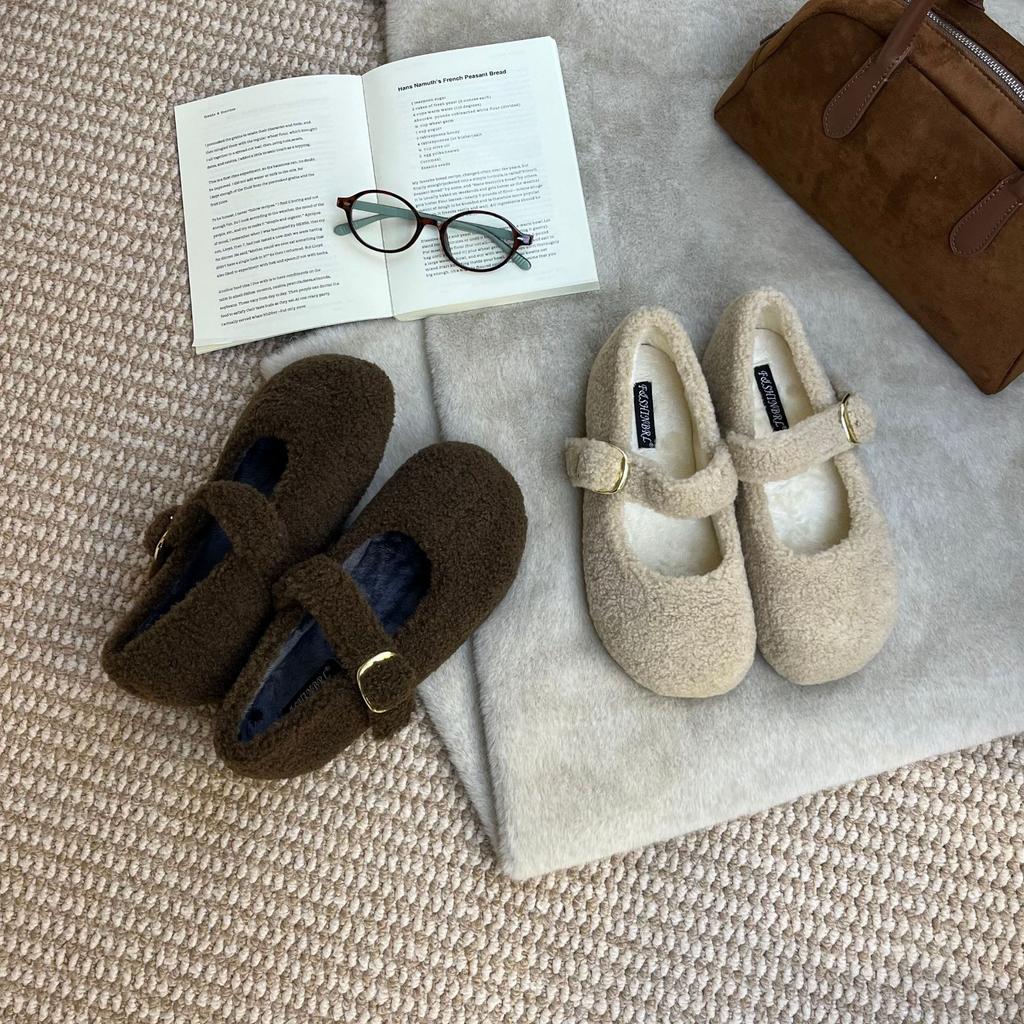 2025 winter new round head with velvet warm beans versatile Mary Jane platform commuter women's shoes