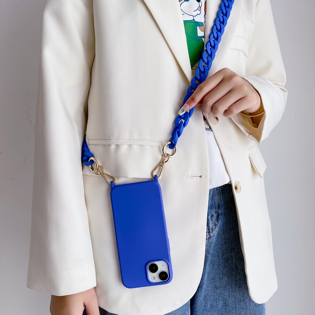 Colour Acrylic Chain Crossbody Shockproof Lanyard Phone Case For iPhone 15 16 pro 13 12 11 14 Pro Max Hand Chain Clear Cover