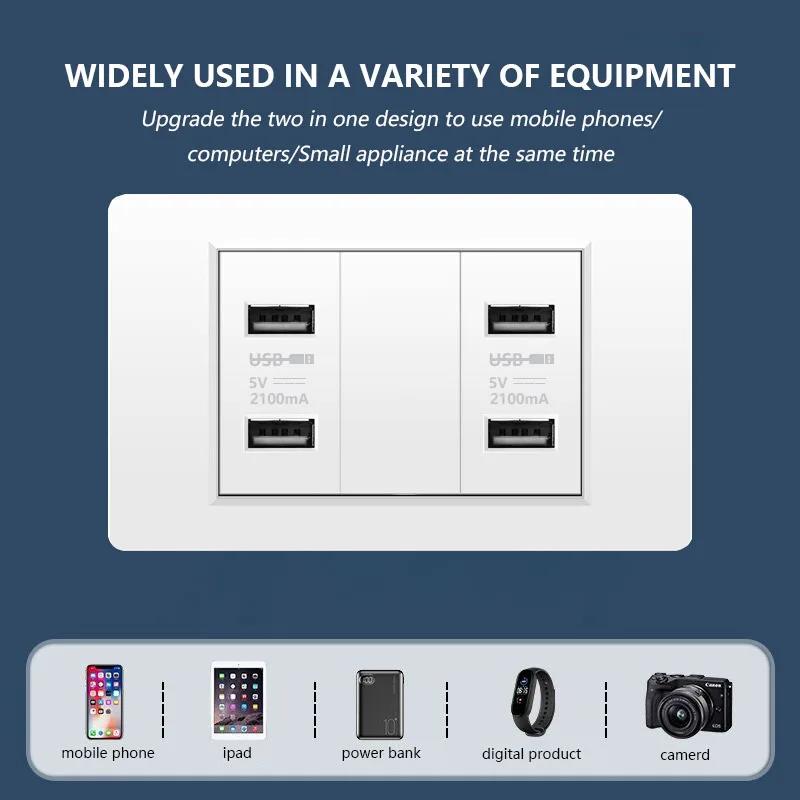 118 Type Brazil Korea Universal Usb Wall socket,White PC Panel Charging port,US Italy Chile Double USB 2.1A 5V Power Plug Outlet